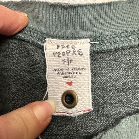 FREE PEOPLE Small Long Sleeve SNAP Up Green Knit Women Shirt Top Ribbed‎ - Picture 6 of 12